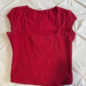 Garage Red Square Neck Short Sleeve Top